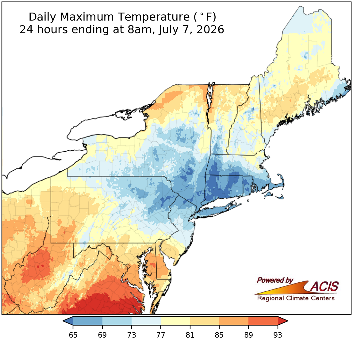 Selected daily climate map