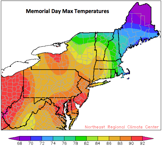 memorial day high temp map