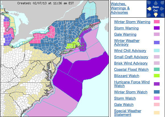 feb storm snow warnings map