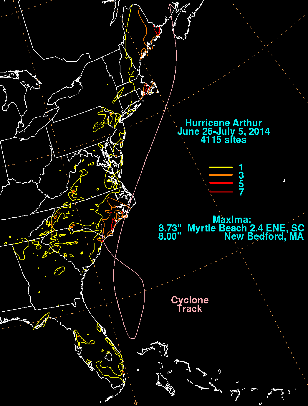 hurricane arthur map
