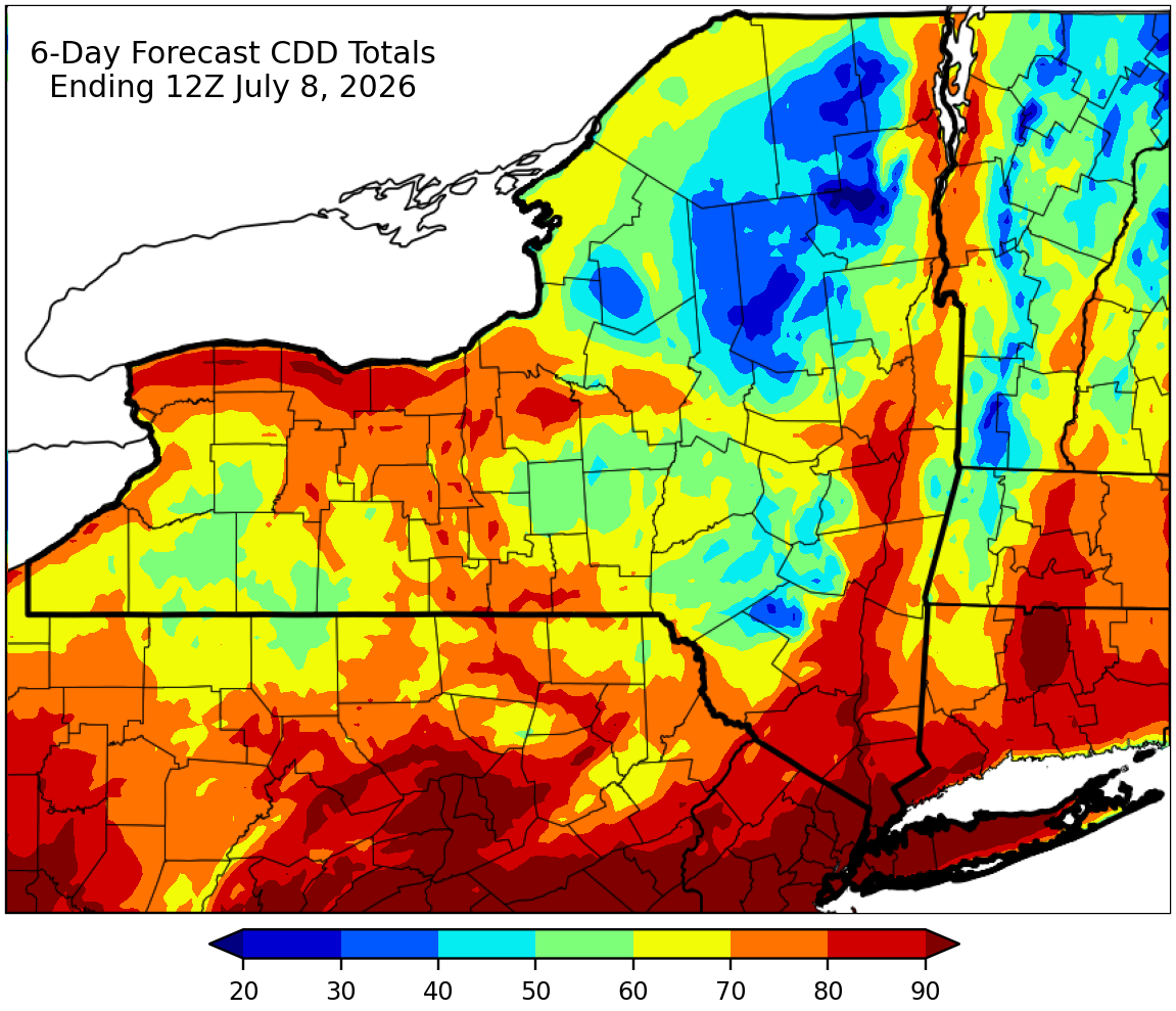 6-Day forecast degree day map