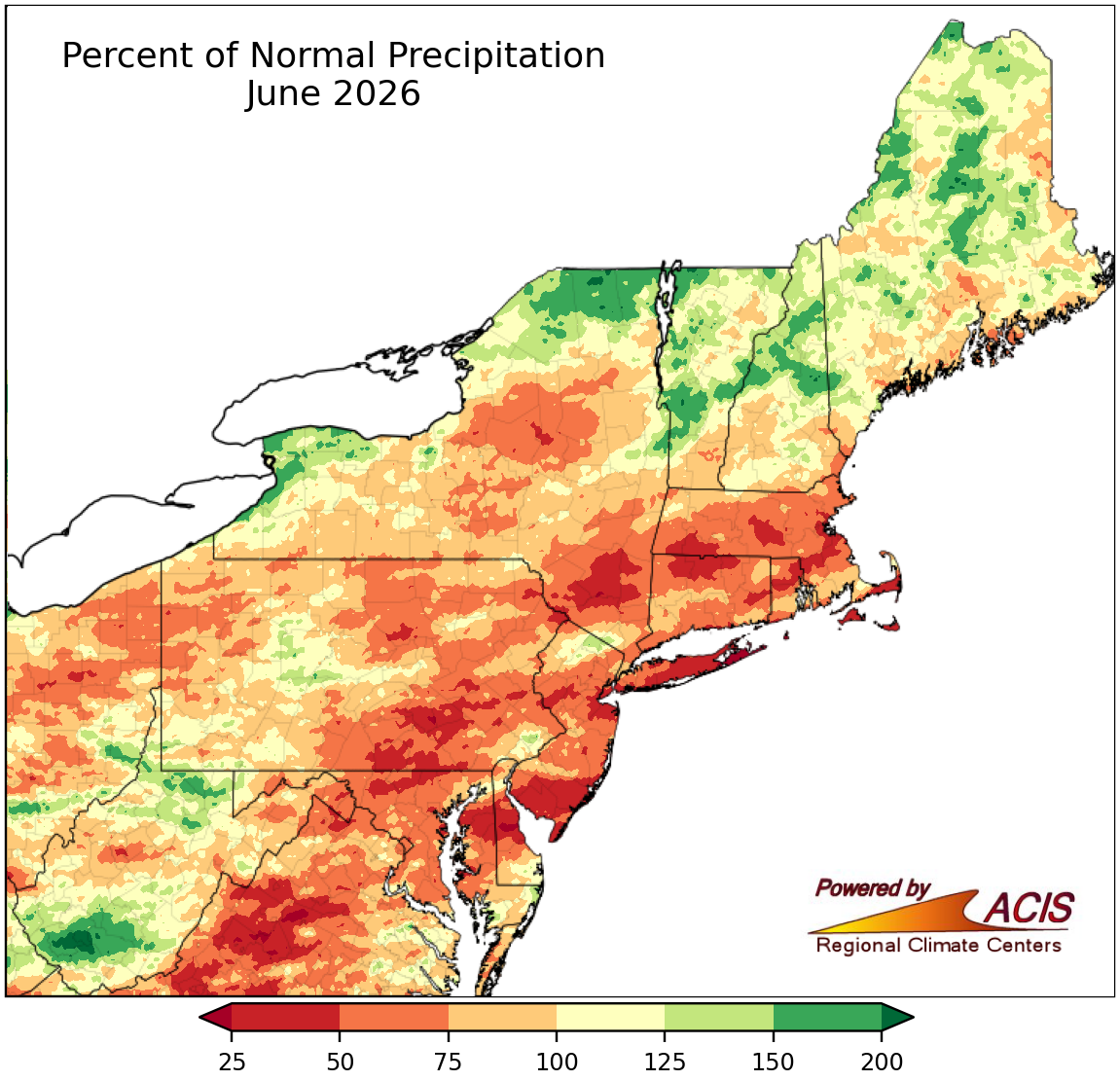 Small percent of normal precipitation map