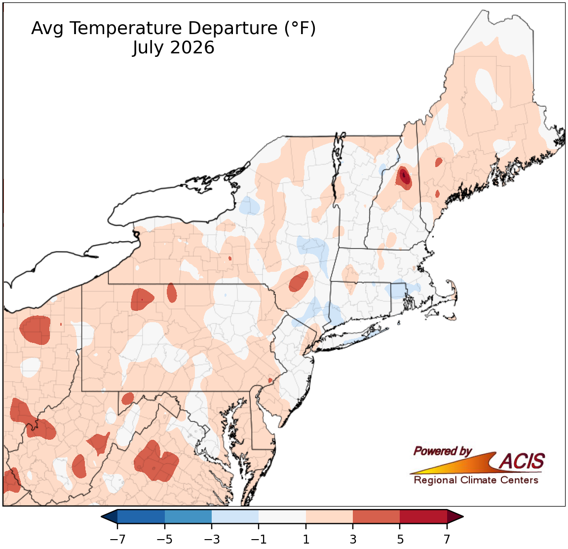 Small temperature departure map