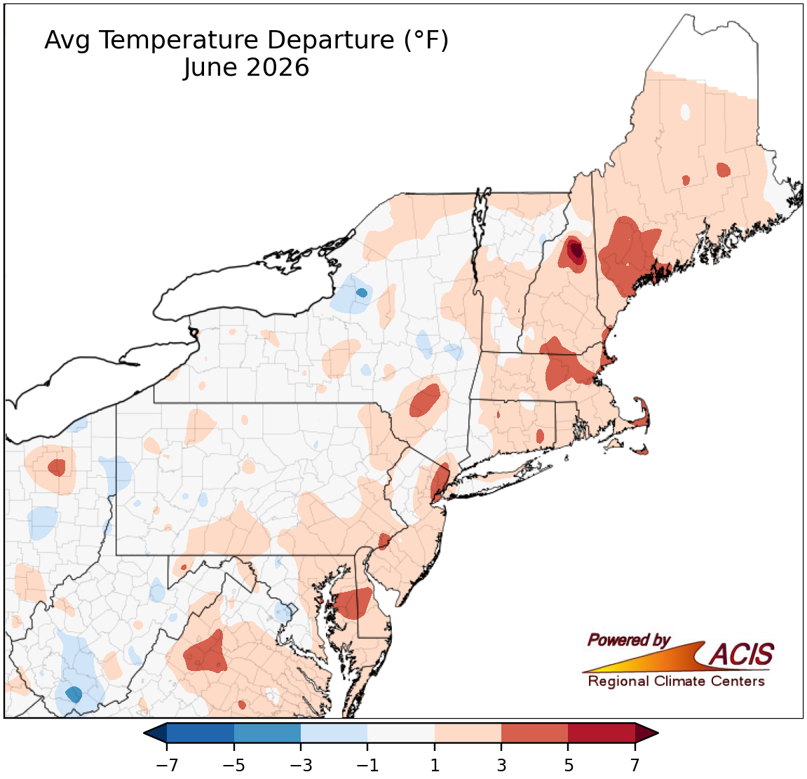Small temperature departure map