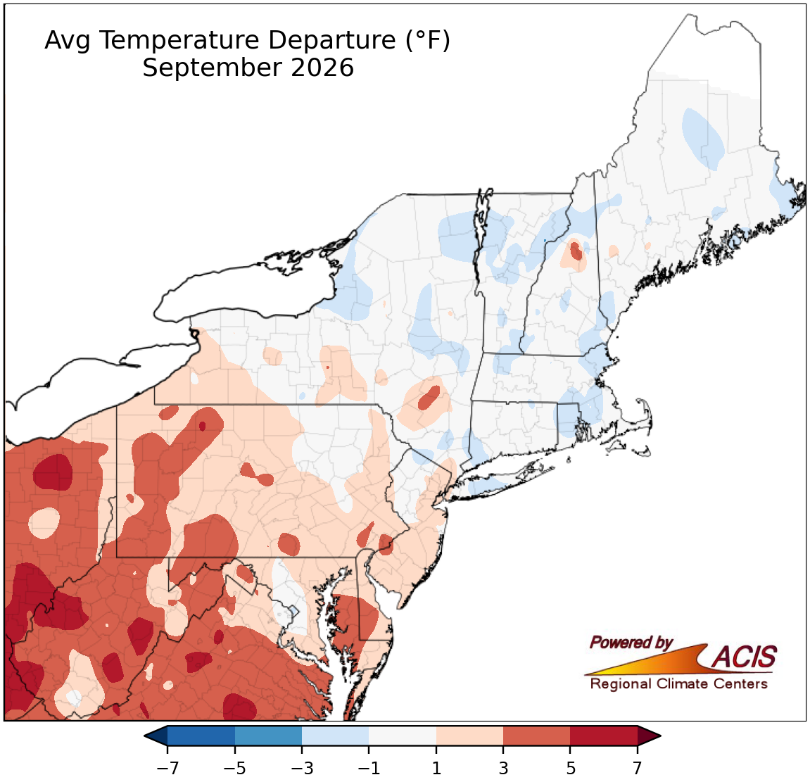 Small temperature departure map