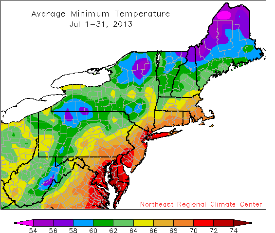 July min temp map