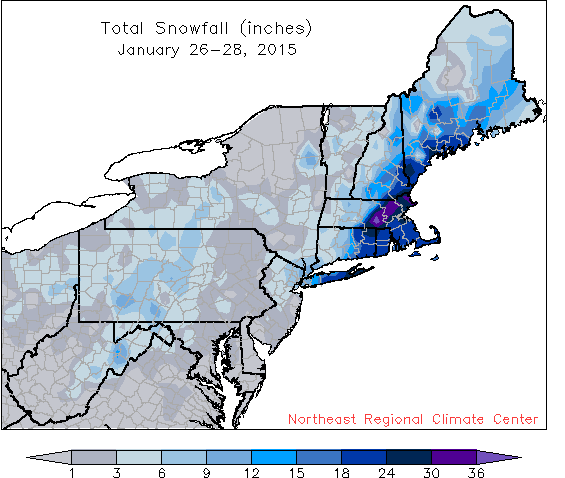 Jan 27 nor'easter snowfall map