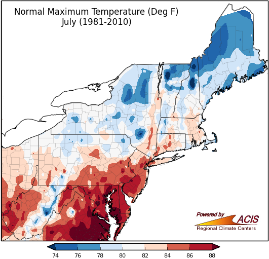 July max temp normal map