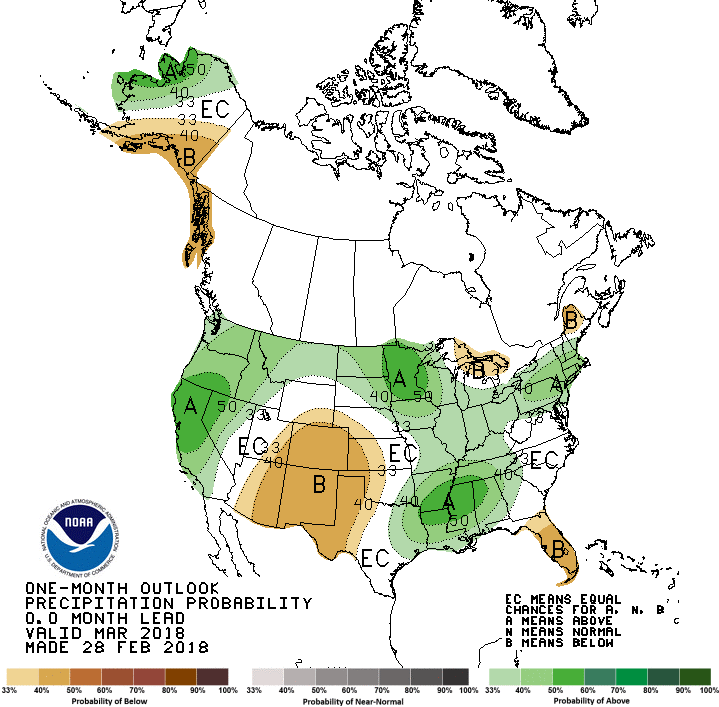 CPC March precip outlook map