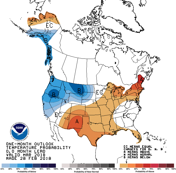 CPC March temp outlook map