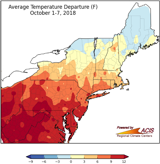 October temperature departure map