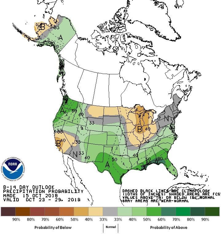 CPC Oct 23-29 precip outlook map