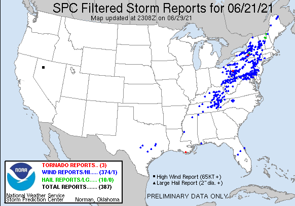 June 21 storm report map