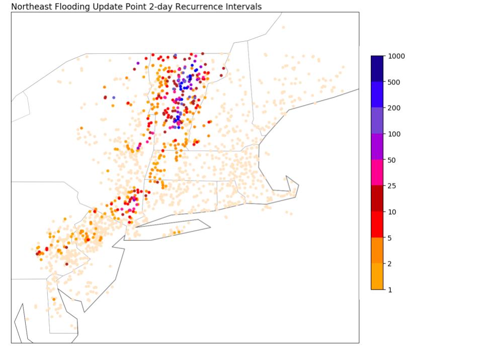 July storm recurrence interval map